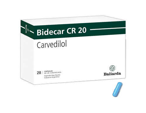 Bidecar CR_20_20.png Bidecar CR Carvedilol angina de pecho Antianginoso betabloqueante Bidecar CR Carvedilol Hipertensión arterial Insuficiencia cardíaca